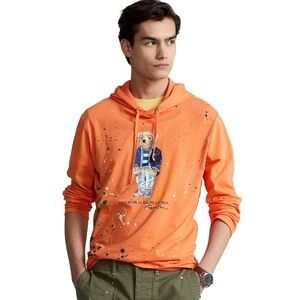 Ralph Lauren Iconic Polo Bear 🐻 Paint Splatter Long Sleeve Hooded T-Shirt